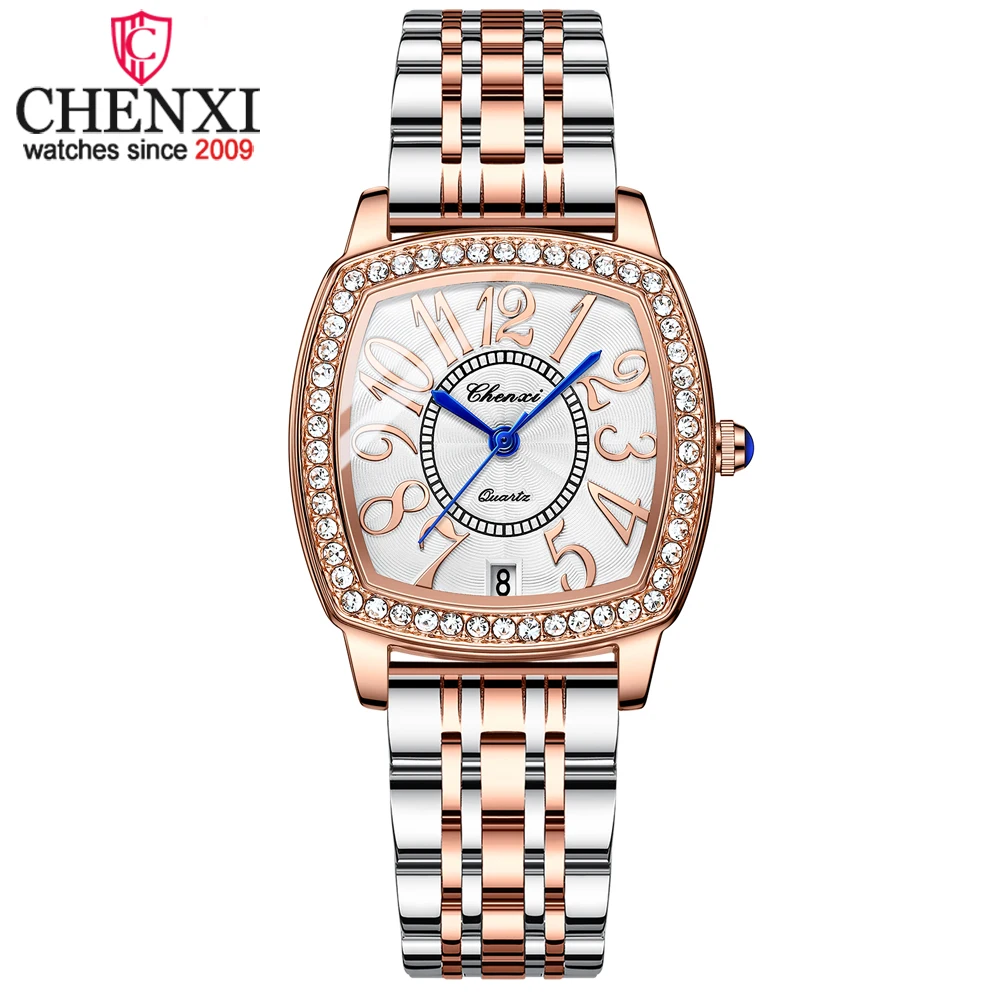Damskie zegarki RoseGold najwyższej marki luksusowa moda diamentowy zegarek damski wodoodporny zegarek kwarcowy ze stali nierdzewnej z kalendarzem