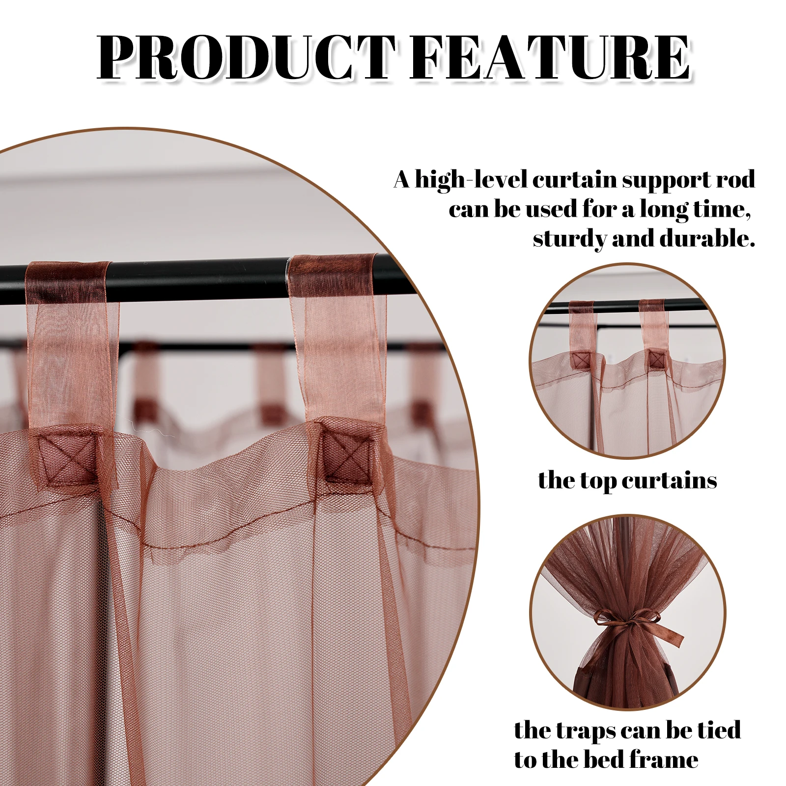 4 Corner Sheer Canopy Bed Curtains Brown Mesh Bed Curtains Canopy All Bed Size Sheer Bed Canopy Curtains for Bedroom Decoration view 4