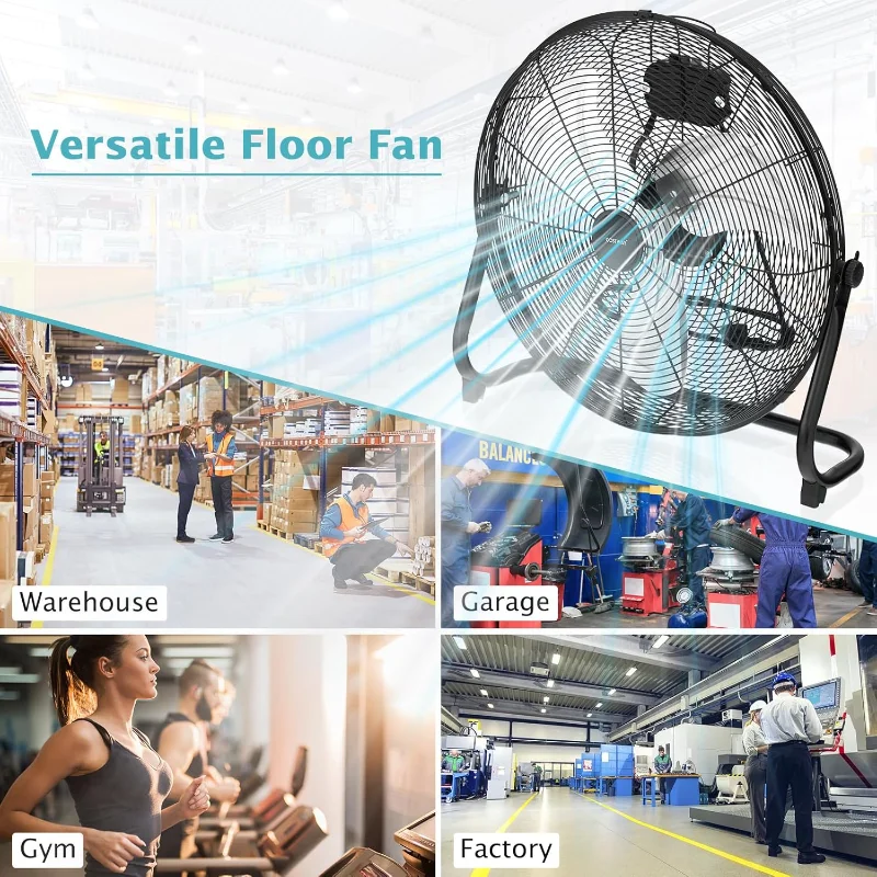 COSTWAY Bodenventilator, 20 Zoll Hochgeschwindigkeits-Bodenventilator mit 145 °   Einstellbare Neigung, 3-stufig verstellbar, robustes Metall-Industriegerät