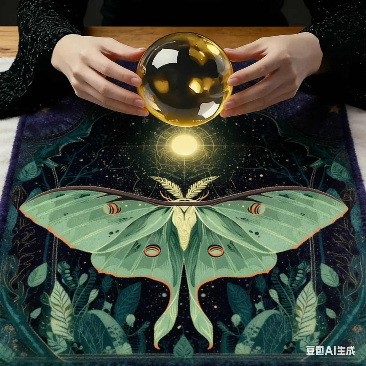 1PC Luna Moth Tarot Tablecloth, Celestial Moon Witchy Altar Cloth, Mystic Botanical Divination Mat for Spiritual Decor