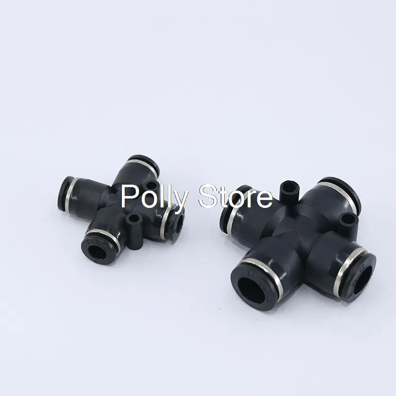 1PC 4 Way Cross Shape Pneumatic PZA-4 6 8 10 12mm OD Hose Tube Push In Gas Connector Quick Fitting Black