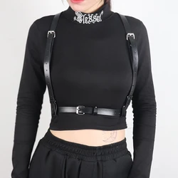 UYEE-Top de corsé debajo del busto con correa, arnés Punk, cinturón de cuero PU, sujetador tipo jaula para el pecho, traje Rave, tirantes, accesorios de Rock para mujer
