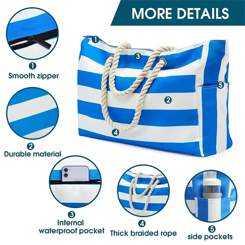 Beach Bags For Women Large Waterproof Beach Tote Bag With Zipper Shoulder Bags Waterproof Sandproof Swim Pool Bag