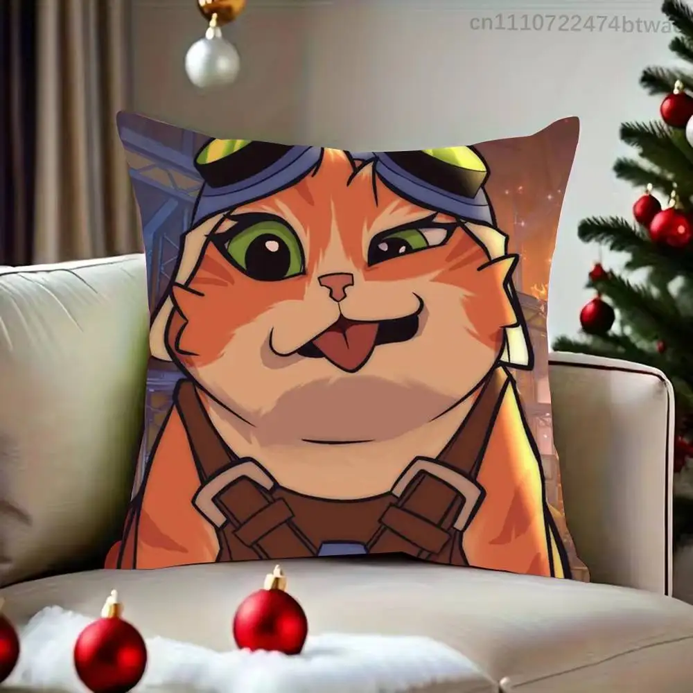 O-Overwatch Fika Jetpack Cat Pillow Case For Living Room Bedroom Hotel Pattern Printed Cushion Cover Decorations and Protector