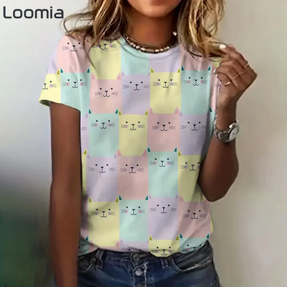 T-shirt con stampa animalier Abbigliamento donna Estate Nuove magliette grafiche animali Abiti popolari coreani Moda O-Collo Abbigliamento donna Top