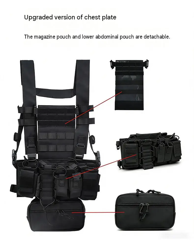 Tactical Chest Rig Vest with Detachable Pouches MOLLE System Adjustable Straps Large Capacity Gear Bag Outdoor Hunting Adventure