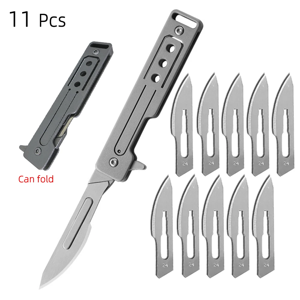 1 Folding Surgical Knife Holder and 10 No. 24 Industrial Surgical Blades for Outdoor use, Portable Knives, Open Express Delivery