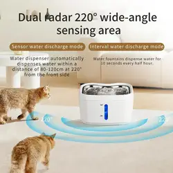 Wireless Cats Water Fountain With 3000mAh Battery Automatic Motion Sensor Stainless Steel Tray Dispenser Multiple Pets' Drinking