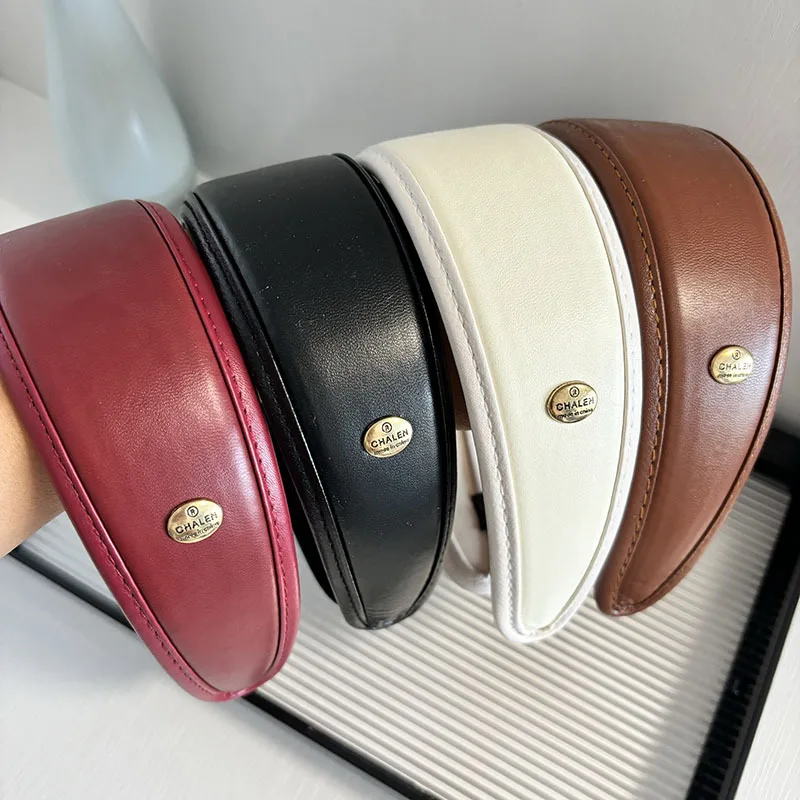 

French Vintage PU Leather Headband Wide Design Minimalist Light Luxury Hair Hoop for Women Girls Daily Accessories