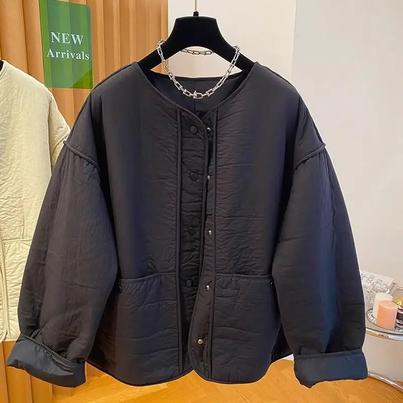 

2026 Autumn/Winter Women's Cotton Jacket Commuter Round Neck Oversized Casual Jacket