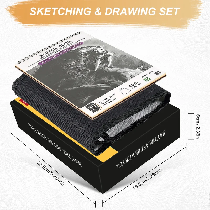 60 Pcs Professional Drawing Kit Sketching Pencil Set,Sketch Pencils Art Supplies with 3-Color Sketchbook,Graphite,Charcoal