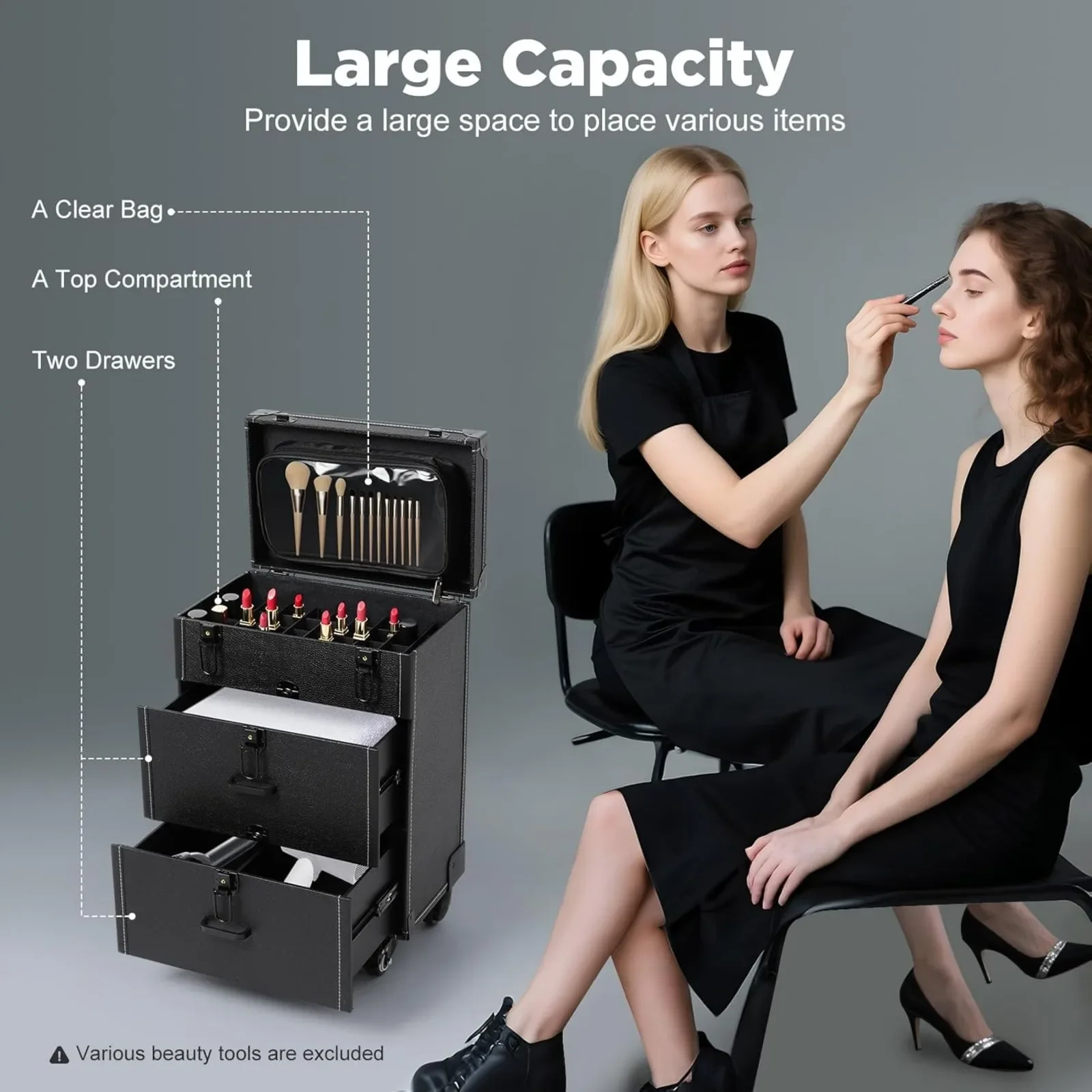 

NEW Aluminum Alloy Trolley Makeup Box, Cosmetic Trolley Case, Rolling Makeup Cart, Storage Luggage Box, Drawer