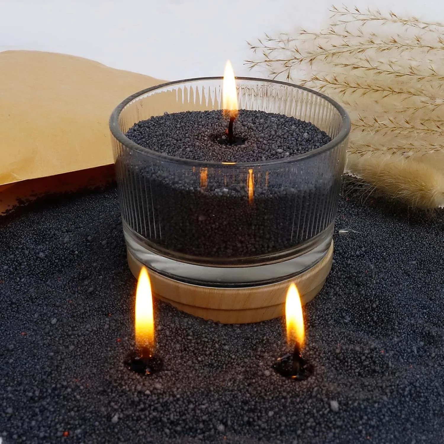 Black Candle Sand with Wick, 200g with 10 Wicks Pearl Candles Sand, Pearled Candle, Wax Granules for Wax Candle Making