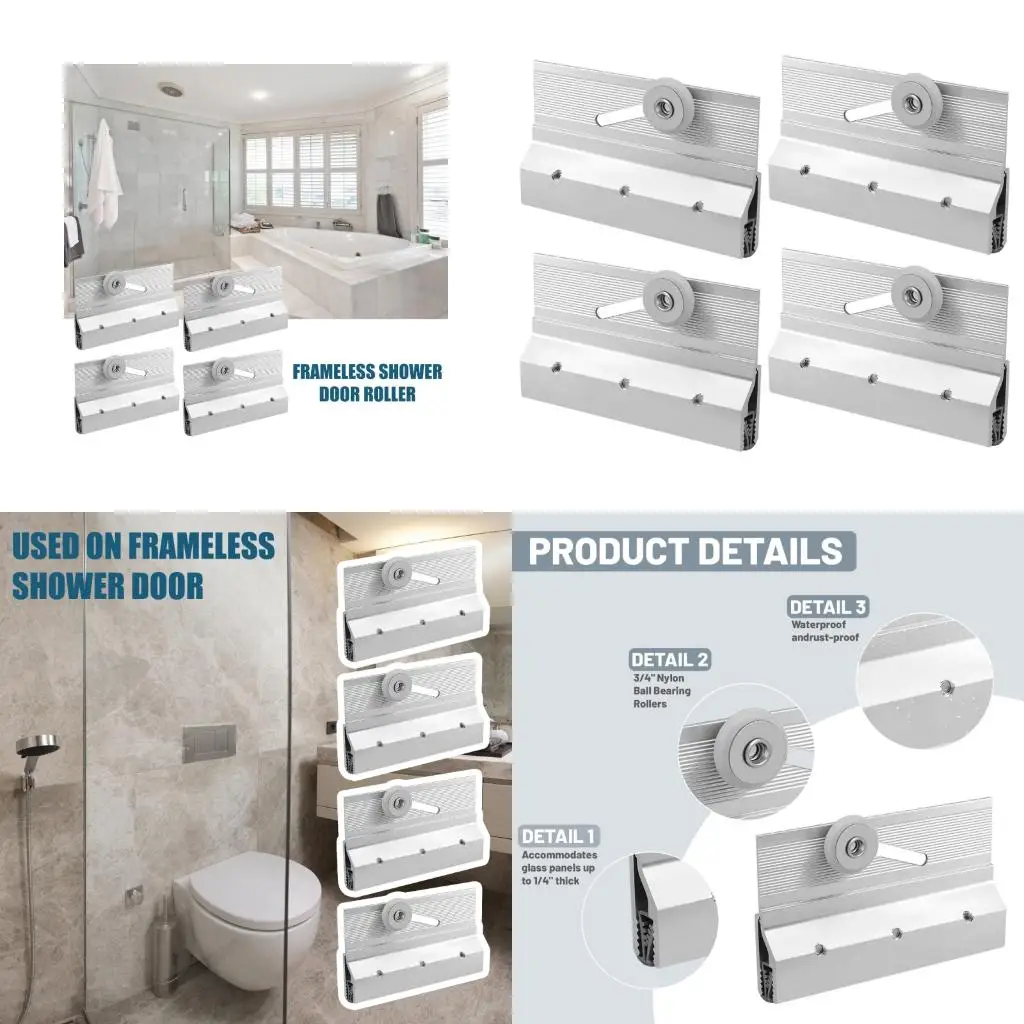 4pcs Adjustable Shower Door Rollers for 1/4 In Thick Glass Ensuring Level Installation Using Ball Bearing