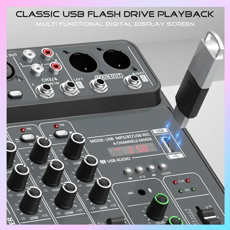 

AB25-4-Way Portable Audio Mixing Console USB Mixing Console Forprofessional Mixing Andrecording Ofaudio