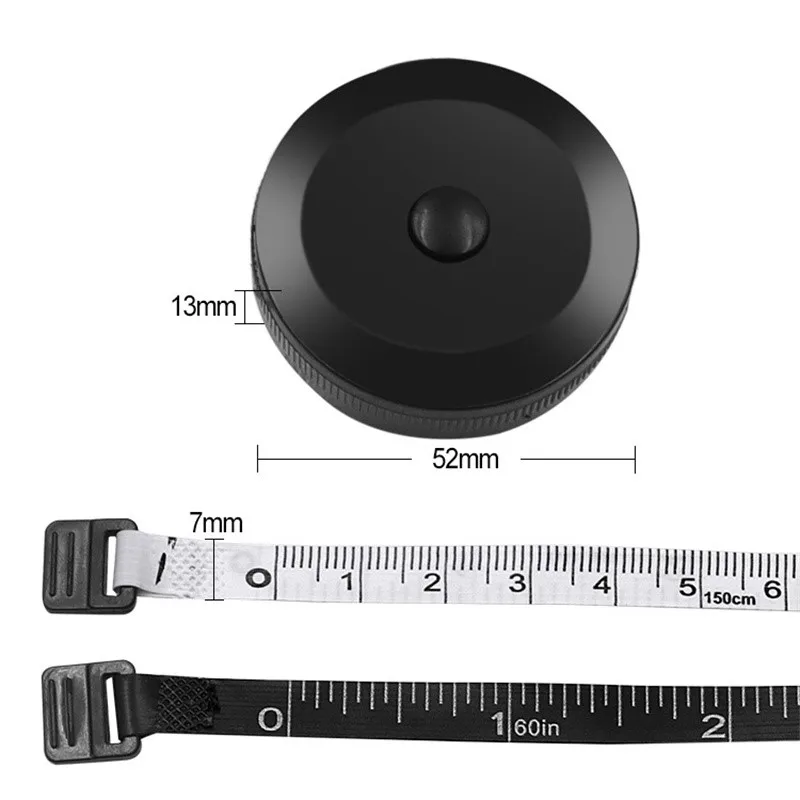 150cm Mini Tape Measure Meter Tape Tailor Ruler Keychain Measuring Clothing Size black white Portable Sewing Tools Accessory A3