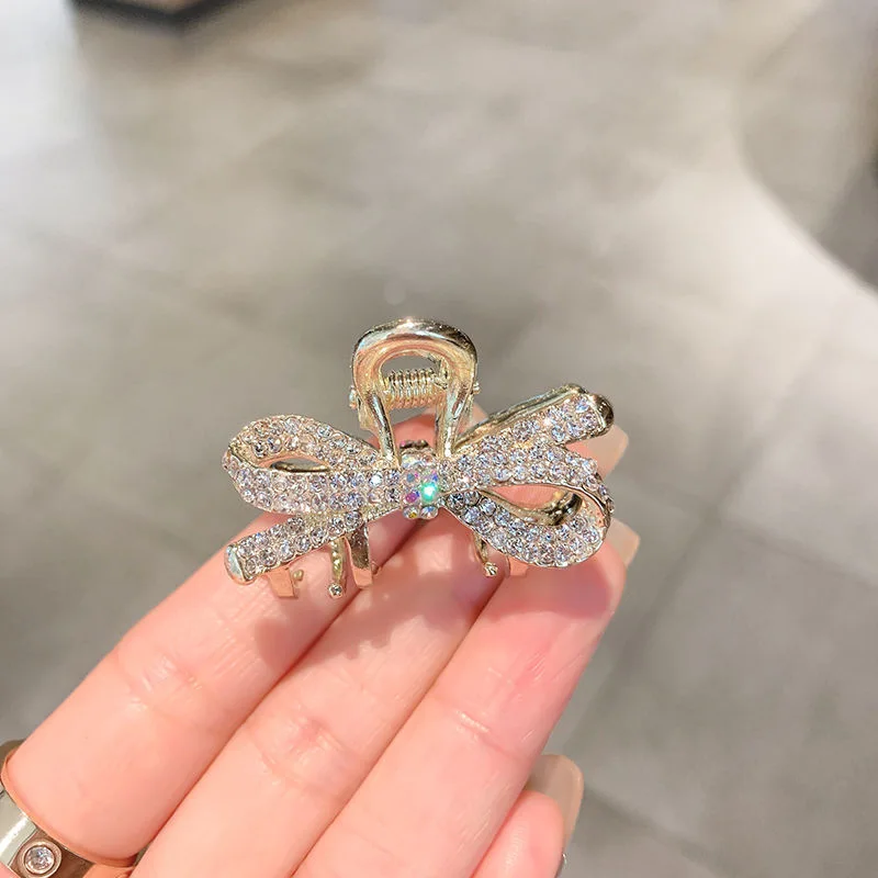 Cute Korean Style Rhinestone Bow Hair Claw Clips, Mini Sweet Hair Clips for Bangs & Half Up Hairstyles Women Girls Bangs view 2
