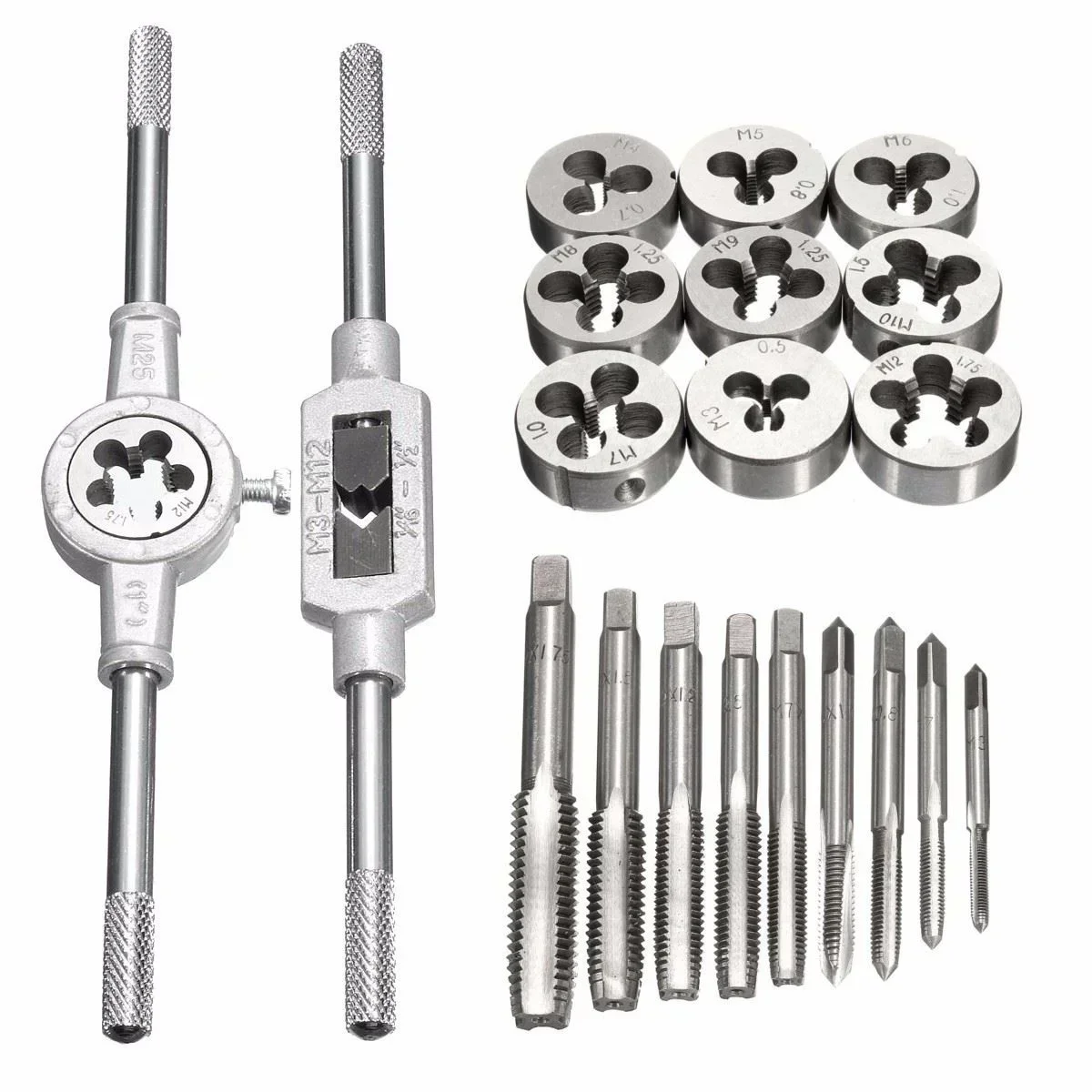 12/20 Piece Metric Hand Tap and Die Set M3-M12 Threaded Plug Straight Taper Reamer Tool Tap Die Set Tool Tap and Die Set Metric