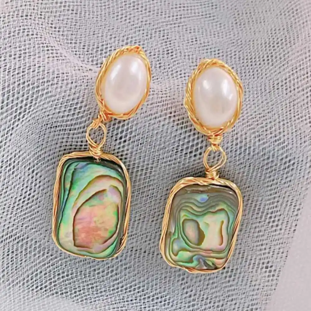 Natural Abalone shell Baroque White pearl Earrings Easter Beautiful Jewelry Diy Hook Accessories Holiday gifts Lucky Aquaculture