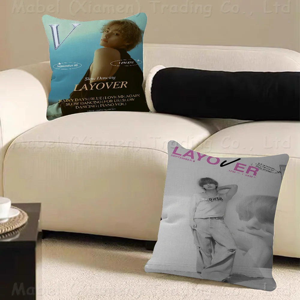 Singer Kpop Kim Tae Hyung V Layover Pillowcase Toon Gift Cushion Cover Bedroom Home Sofa Chair Seat Decor Pillow Case