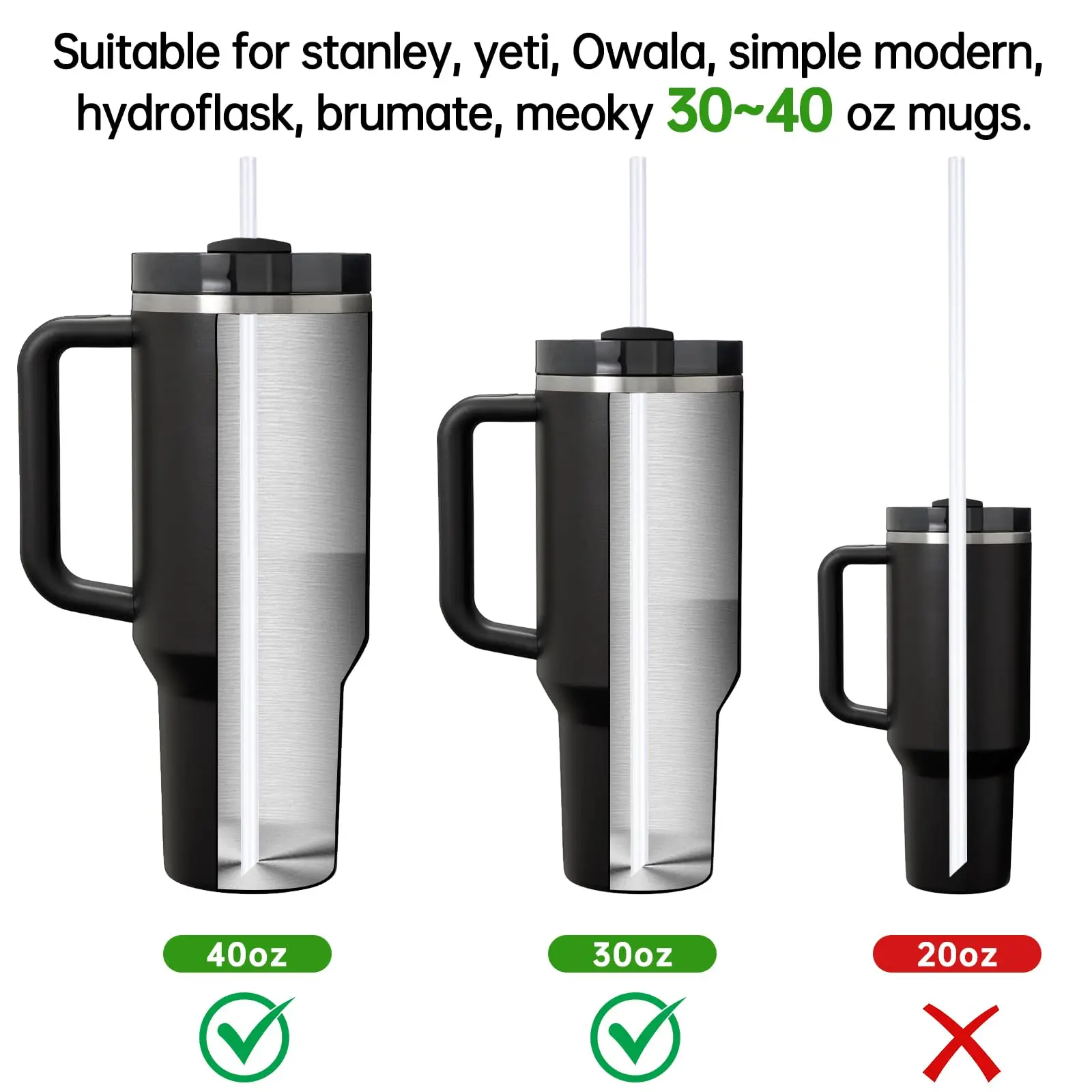 100PCS Disposable Sts for 40 OZ Tumbler, Extra Long Sts Disposable for 30 Oz 40 Oz Tumbler, Sts Individually Wrapped