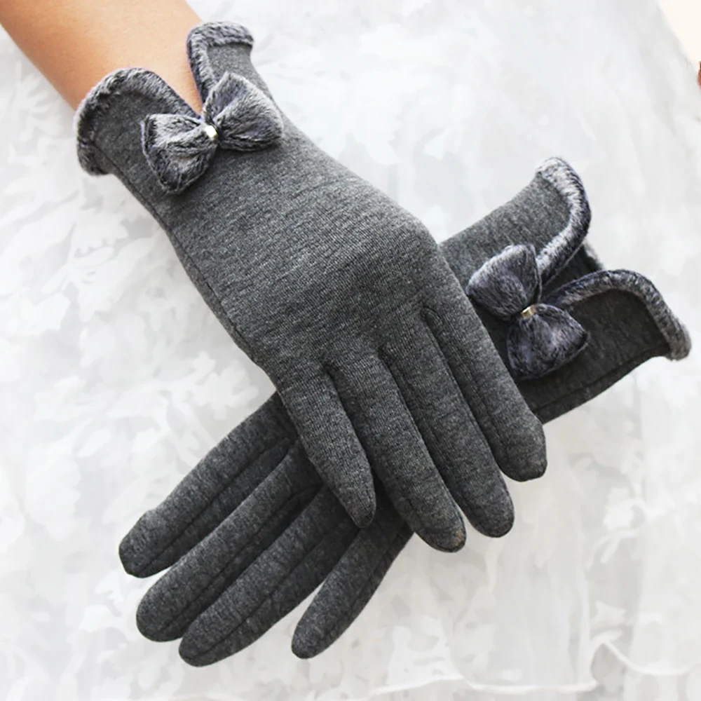 

Elegent Women Warm Gloves with Bow Tie Winter Touch Screen Texting Phone Windproof Fleece Lined Full Finger Gloves for Female