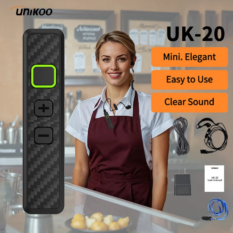 UNIKOO Walkie Talkie with Earphone UK20 Collar Clip Portable FM Handsfree Two Way Radio Communication Equipment Radio for Cafe