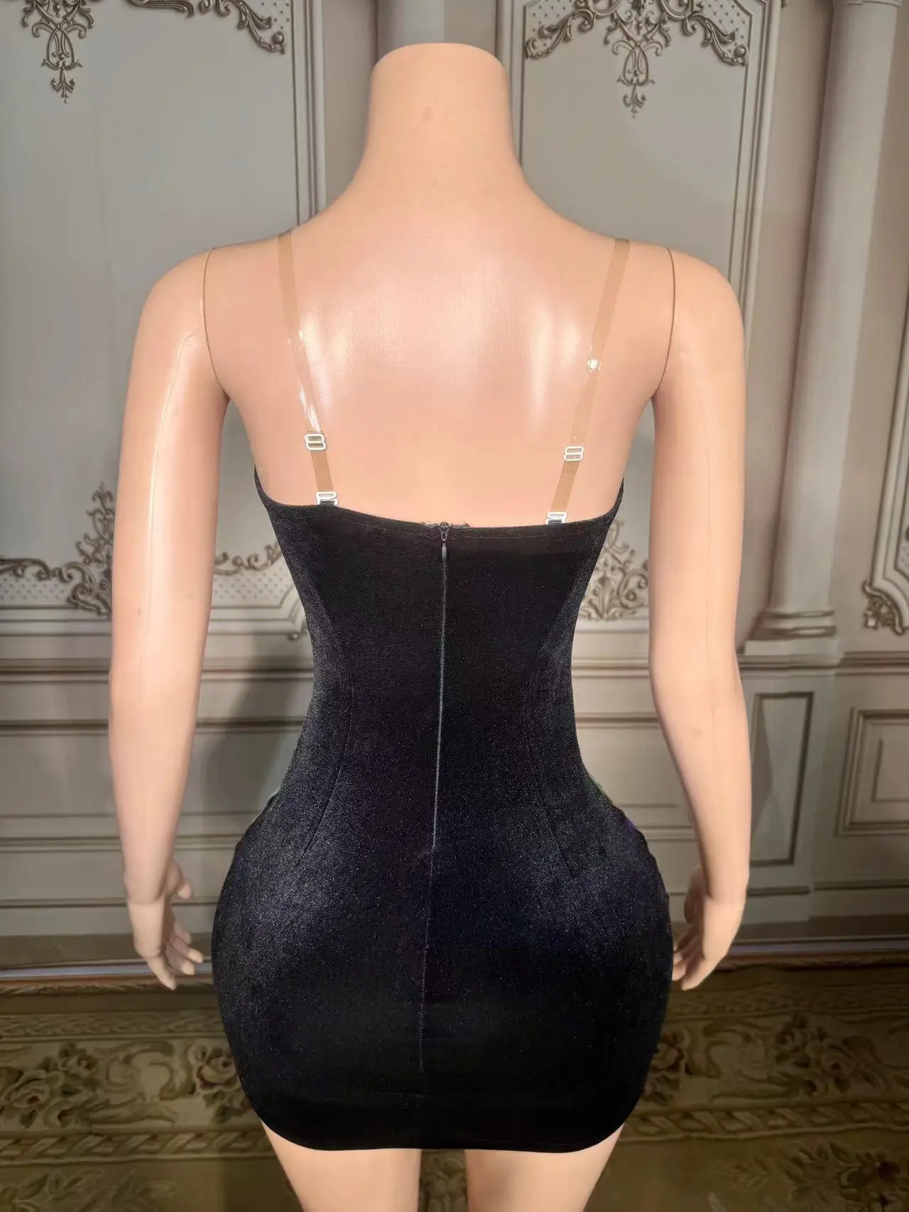 Multi-color Rhinestone Chain Slit Mini Dress Women Evening Party Birthday Prom Sexy Fashion Short Outfit Singer Dance Stage Wear