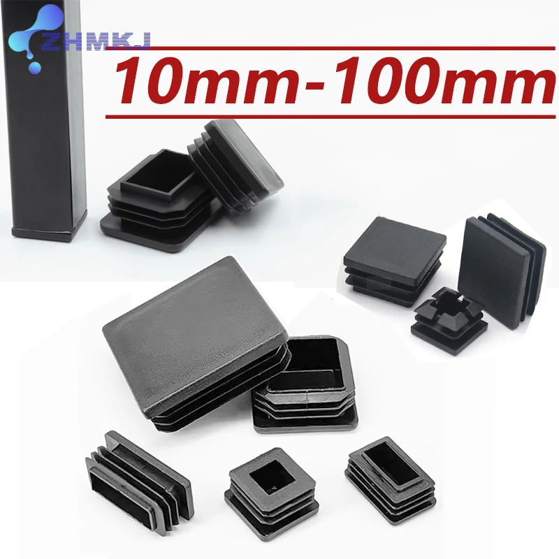 Square Plugs Pipe Tube Cap Rectangular Plastic Tubing End Cap Insert Blanking Stopper Black 10x10mm-100x100mm