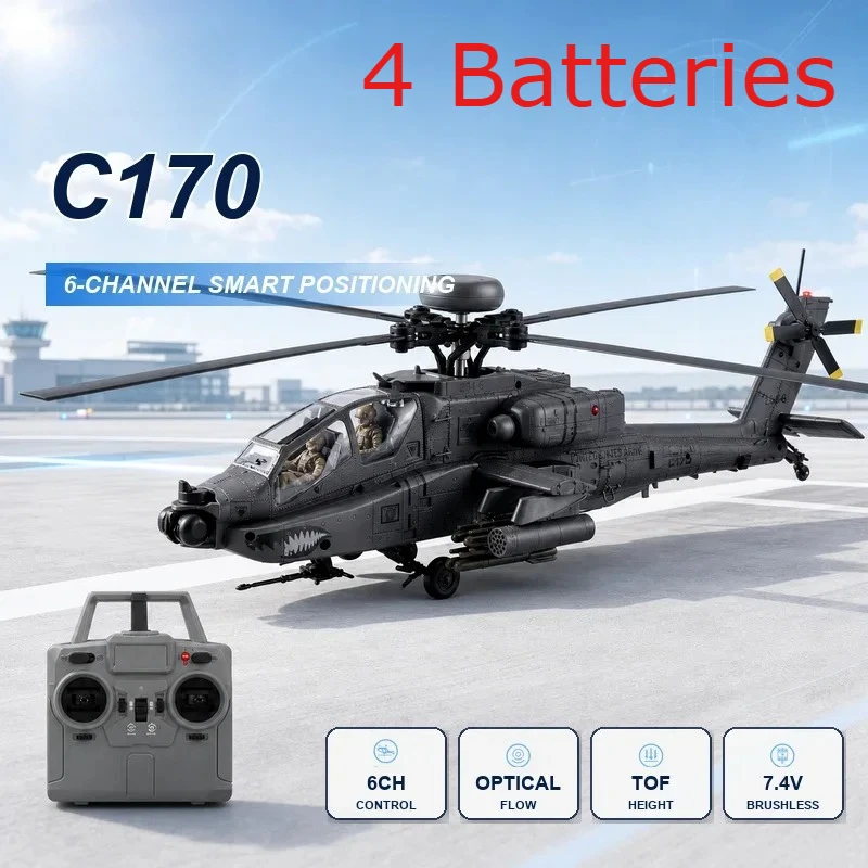 Rc Era C170 Apache Brushless Rc Stunt Helicopter 4 Batteries Optical Flow Tof Laser Positioning Remote Control Hobby Aircraft