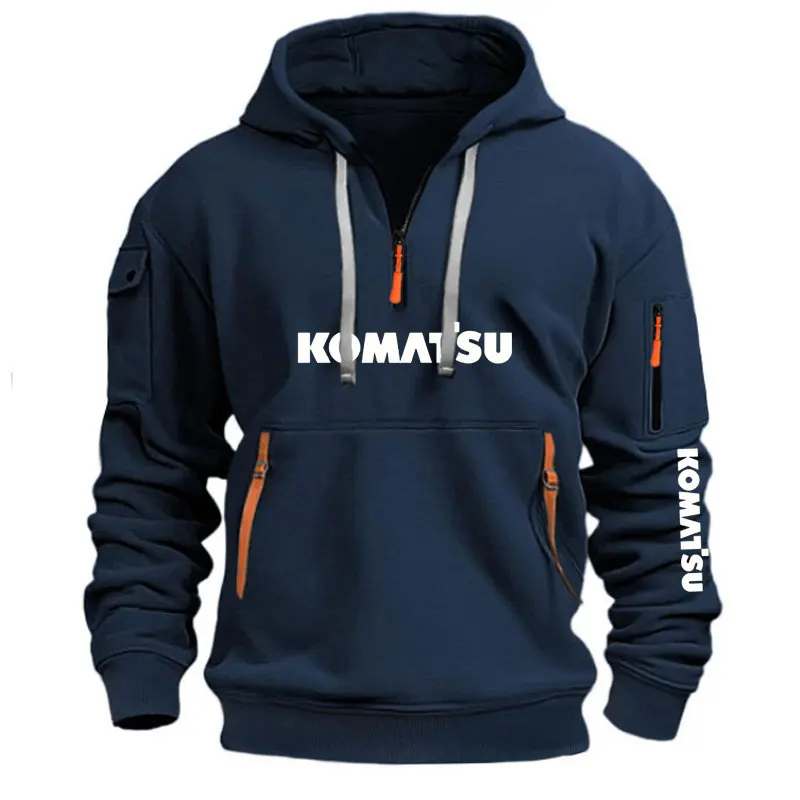 Komatsu print Multi Pocket Zipper Fleece Hooded Casual Shirt for Men and Women Plus Size Loose Pullover Fashion Sweatshirt top