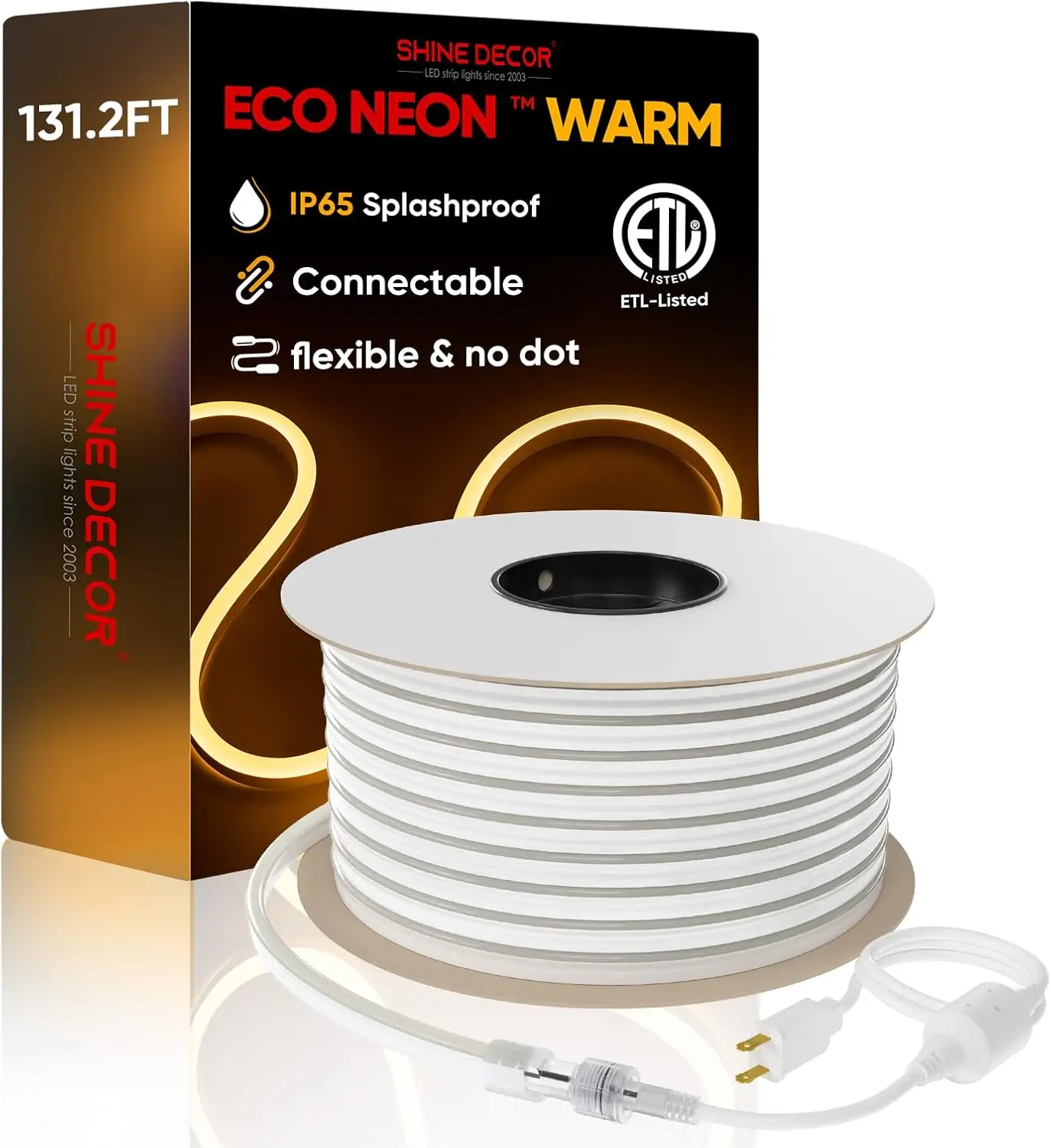 Neon Rope Lights Connectable, 131.2FT Flexible  110V 120V Neon LED Strip Lights(Warm White) Outdoor 40M ETL 120LEDs/M