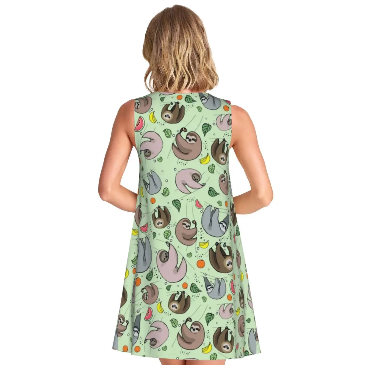 Cartoon Sloth Tank Dress Happy Sloths Leaves Print Elegant Dresses Womens Summer Street Style Print Oversize Casual Dress