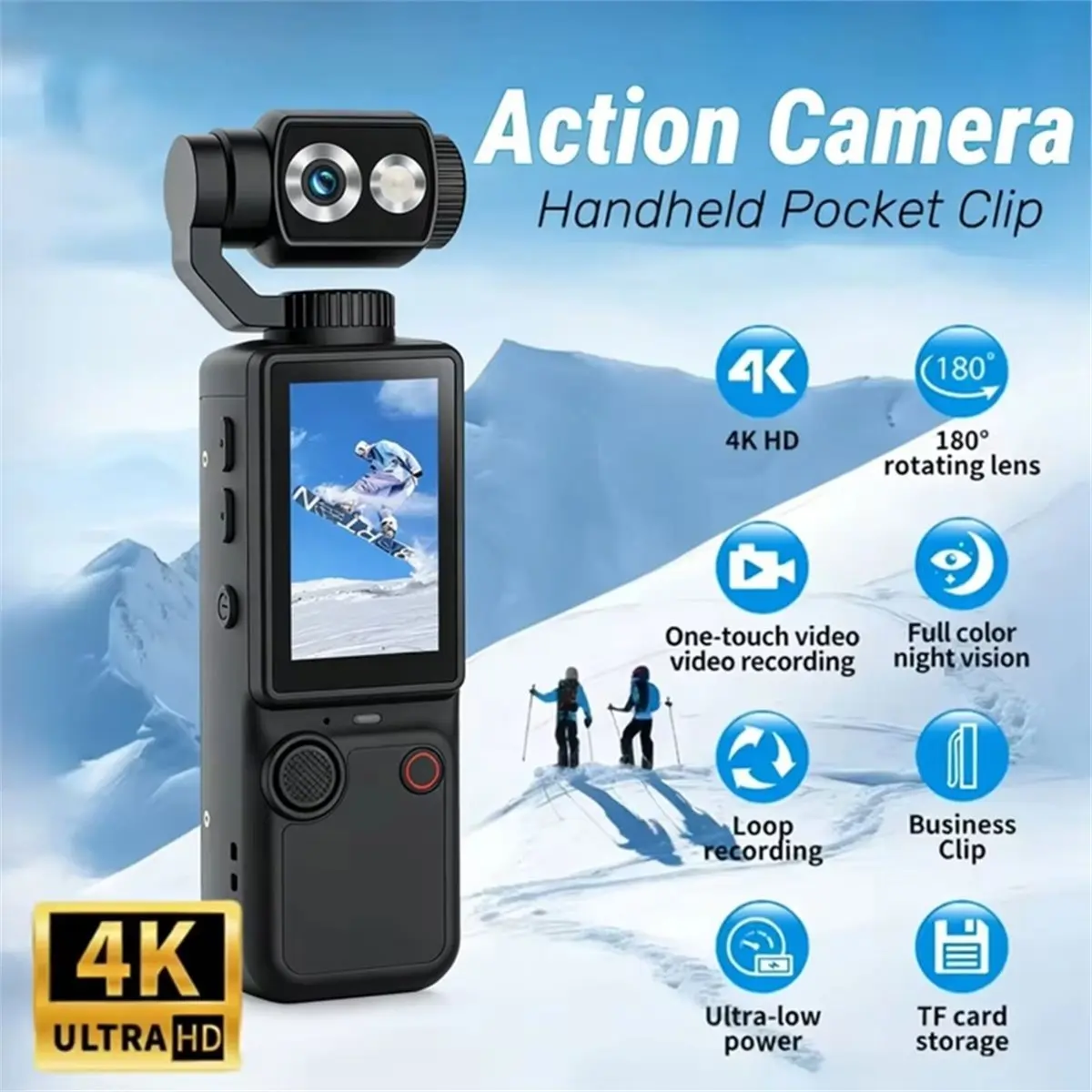 A72U Q8 Handheld Outdoor Sports Camera 4K Ultra Clear Auto Focus Video Recorder Camera Pocket Action Camera Orange