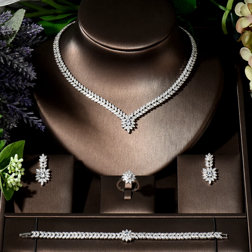 HIBRIDE African Bridal Jewelry Sets for Women Wedding Cubic Zirconia Crystal Dubai Indian Jewelry Set Party Gifts bijoux N-1839