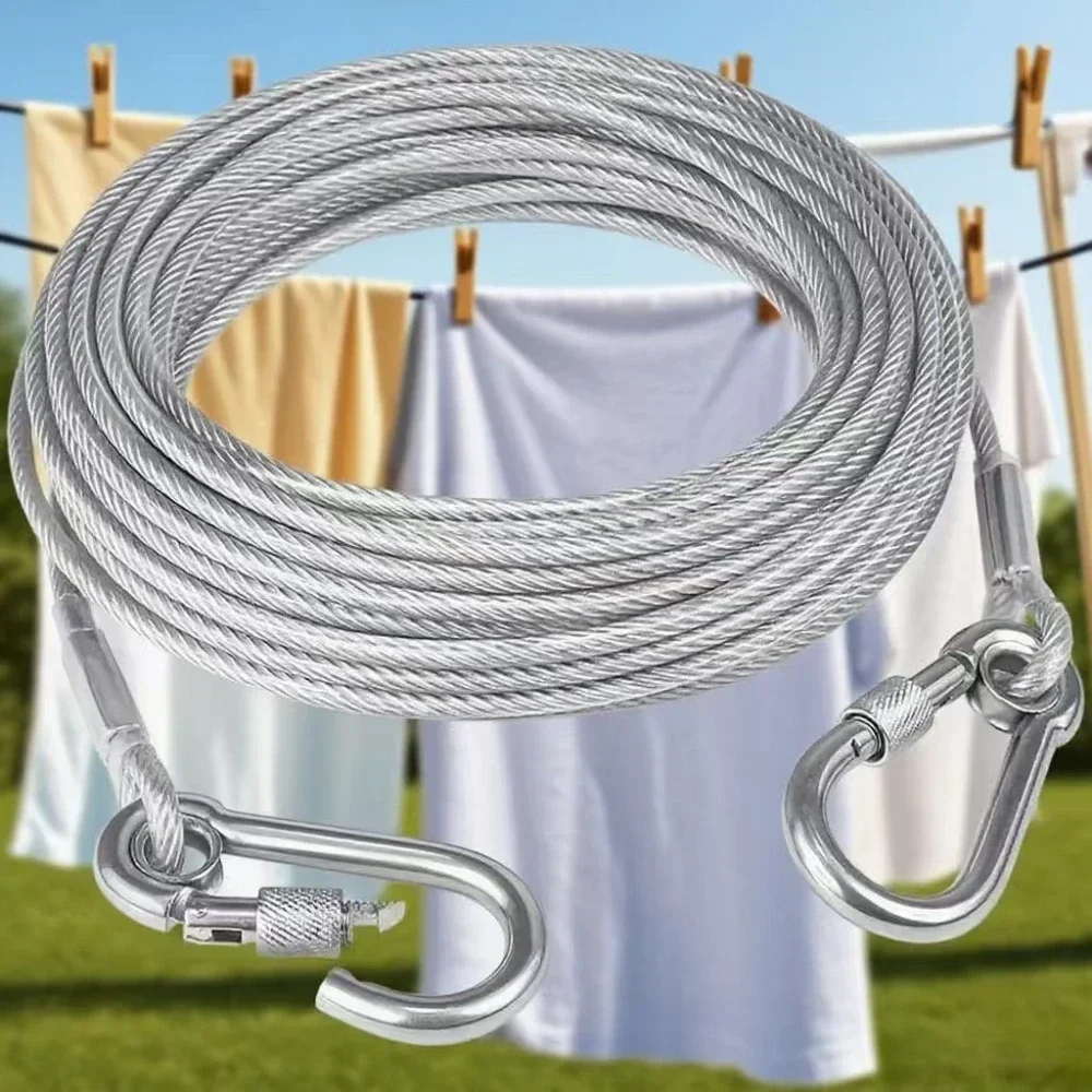 Heavy Duty Stainless Steel Clothes Line Cable Weather Resistant Anti Rust Cord for Balcony Quilt Curtain Air Drying Hanger