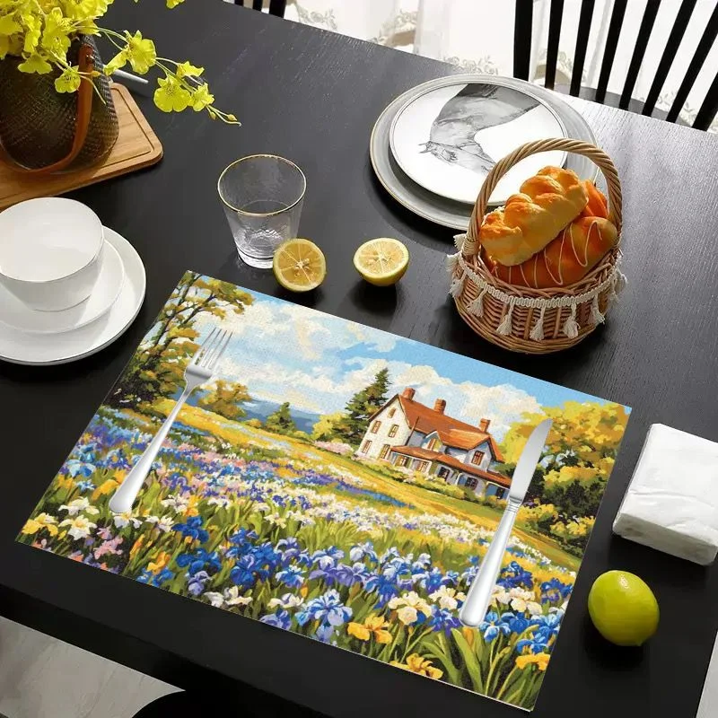 VIKAMA Placemat Sunflower Oil Painting Print, Waterproof Oil-Proof Heat-Resistant Non-Slip Dining Table Mat