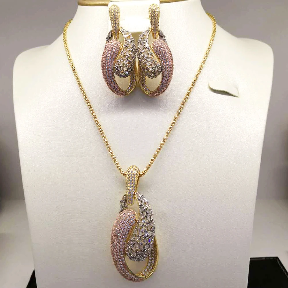 

GODKI New African 2Pcs Flower Jewelry Sets For Women Wedding Party Zircon CZ African Dubai Bridal Jewelry Set Dance Party