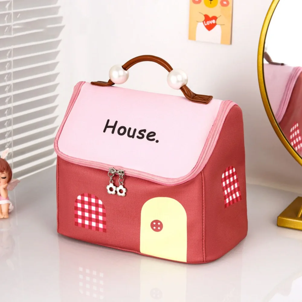 

Large Capacity Cute Cabin Makeup Bag House-shaped Square Handheld Cosmetic Case Organizer Case Zipper Toiletry Storage Bag Girls