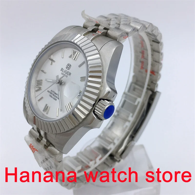 BLIGER 40 มม.สีขาวสีดํา dial นาฬิกาผู้ชาย NH35 การเคลื่อนไหวอัตโนมัติ Sapphire Glass สแตนเลสสตีลสร้อยข้อมือ