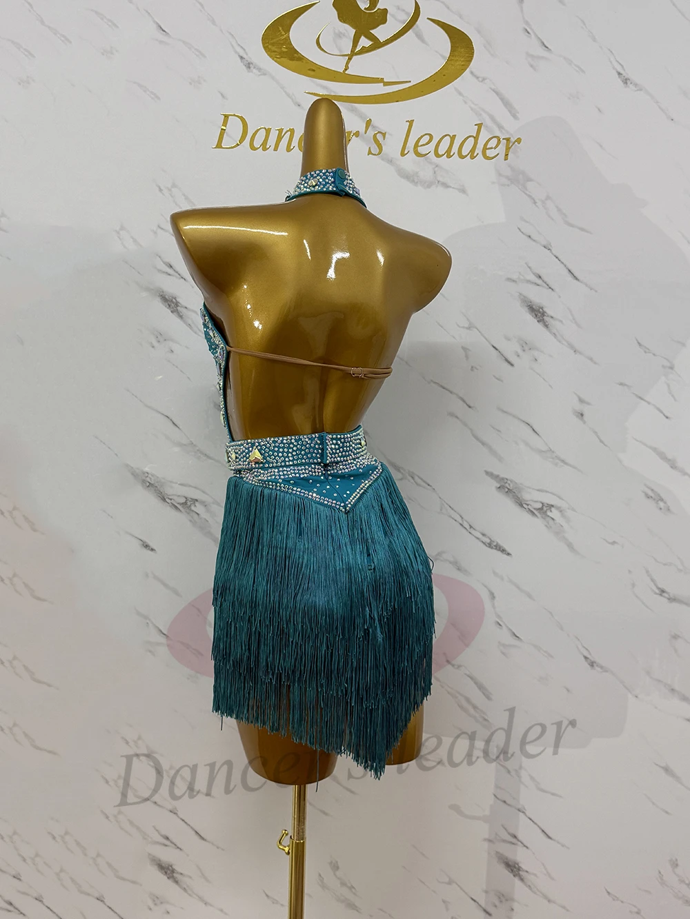 فستان راقص لاتيني للأطفال البالغين عالي الجودة مخصص بسلسلة من اللؤلؤ وشرابة تنورة تانجو سامبا AB Stone Performance