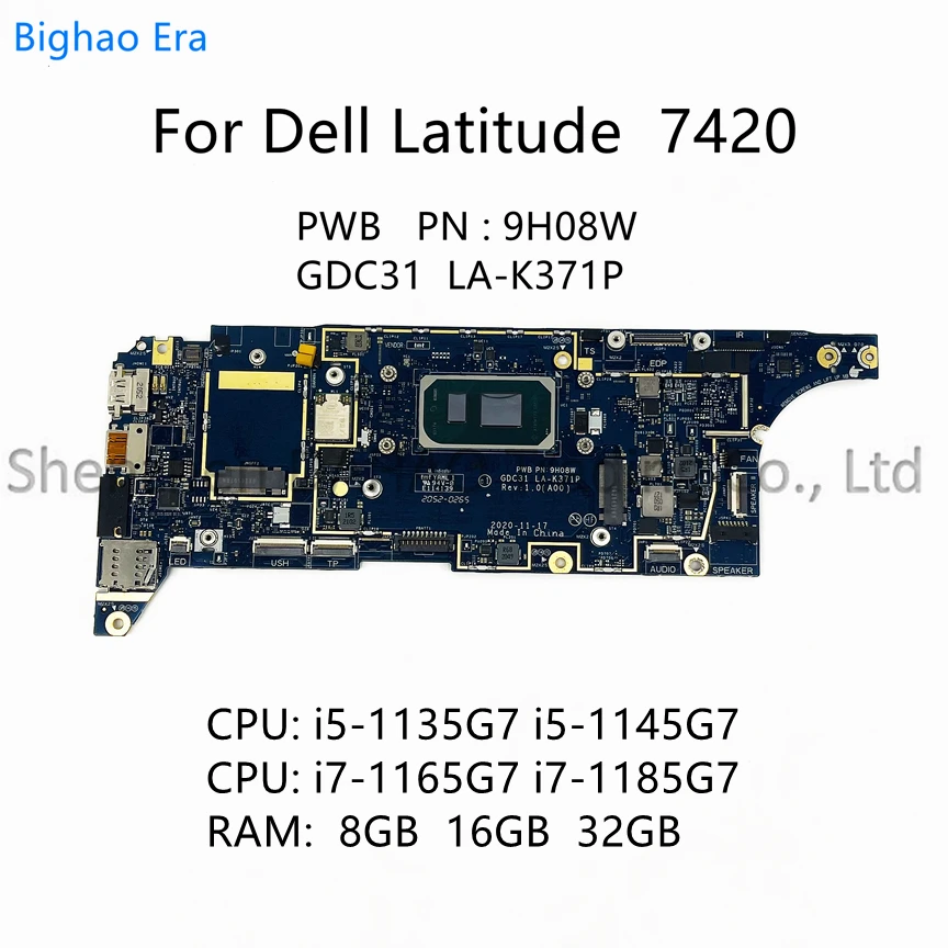 GDC31 LA-K371P For Dell Latitude 7420 7320 Laptop Motherboard With i5-1135G7 i7-1185G7 CPU 8G/16G-RAM PN:9H08W CN-095TWY 09RW31