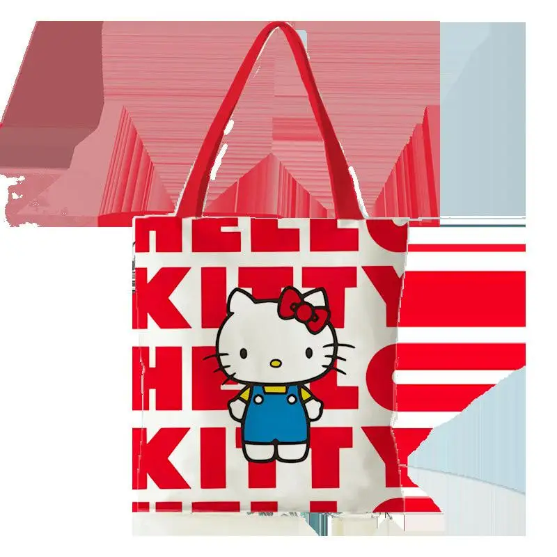 

Hello Kitty Canvas Bag Cute Pink Cartoon Sanrio Large Capacity Handbag Convenient And Durable Shopping Commuting Shoulder Bag