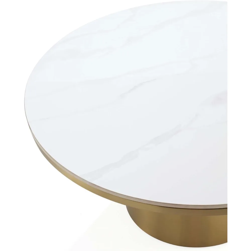 Glenn-Table basse ronde avec plateau en pierre frittée, base en acier inoxydable, design élégant, pour salon moderne