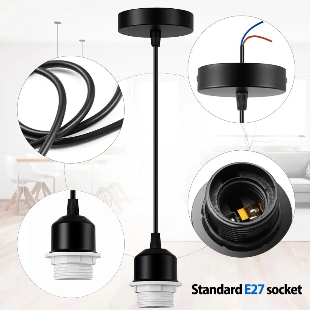 JOYINLED EU-Stecker Kabel mit Stoffummantelung und EIN/AUS Dimm-Schalter E27 Lampenfassung Steckkabel für DIY Pendelleuchten – Detail 6