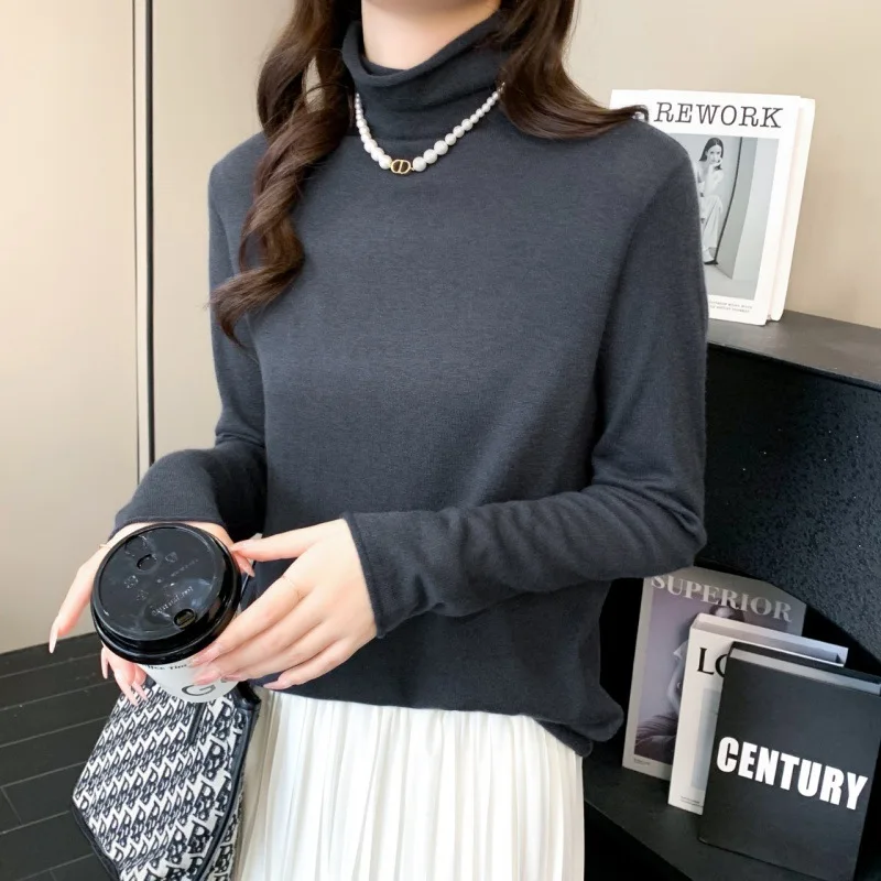 سترة قاعدة أنيقة من صوف الأغنام 100% من Birdtree، سترة نسائية للخريف بياقة عالية وأكمام طويلة للتنقل T58124JF