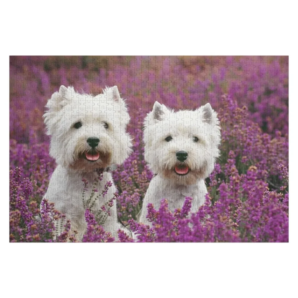 

Westie, West Highland Terrier Dogs in heather Jigsaw Puzzle Customizeds For Kids Personalized Gift Married Puzzle