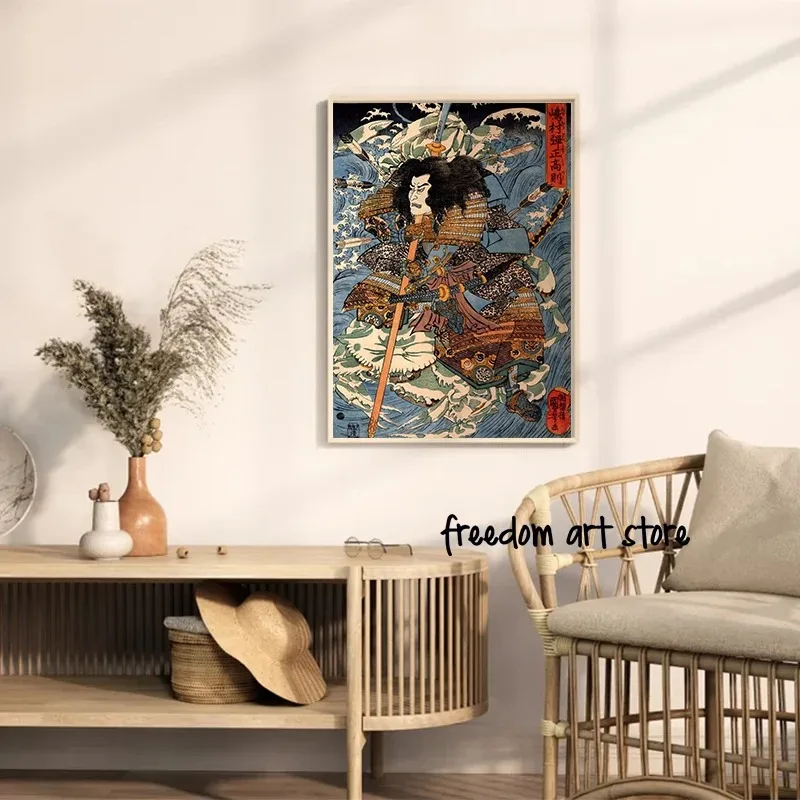 لوحة قماش ساموراي يابانية كلاسيكية ، مطبوعات ملصق فني كاتانا ، صورة تنين للغرفة الحديثة ، ديكور المنزل