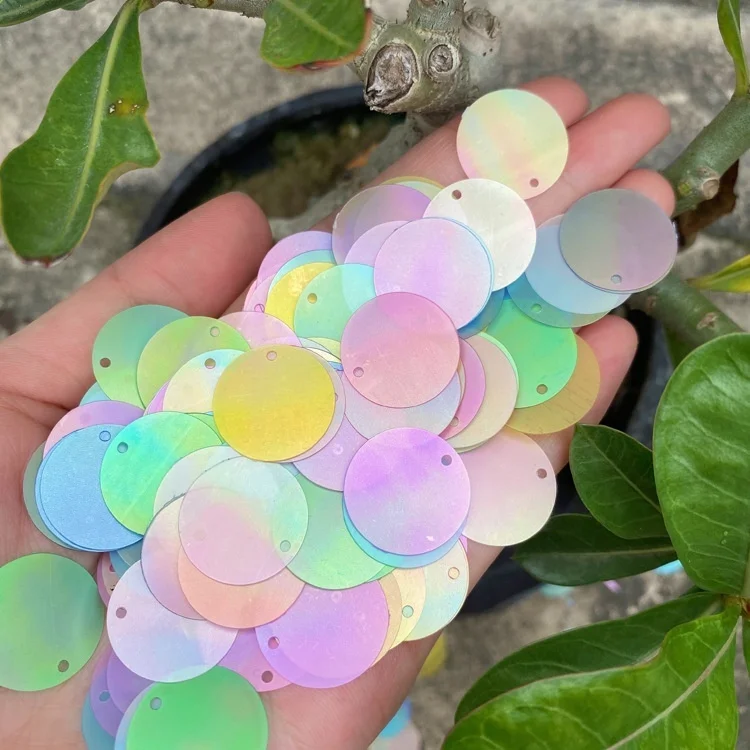 

50g 20mm round Paillettes for dress Clothing Decoration loosen sequins Edge Hole PET Temp Resistant Matte Iridescent Sequins