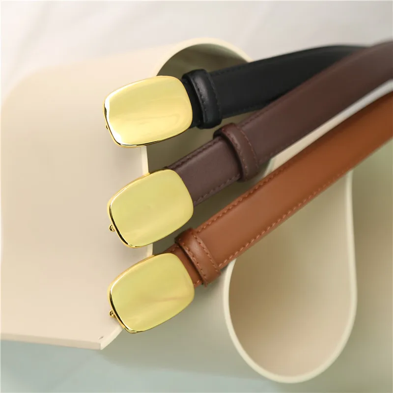 New stitched button full grain top layer cowhide belt women's commuter casual fashion all-in-one leather belt